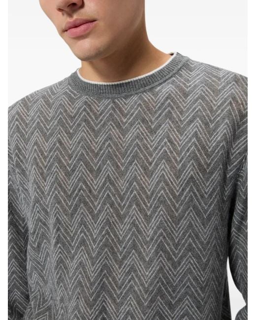 Missoni Gray Long-Sleeve Cashmere Zig Zag Sweater for men