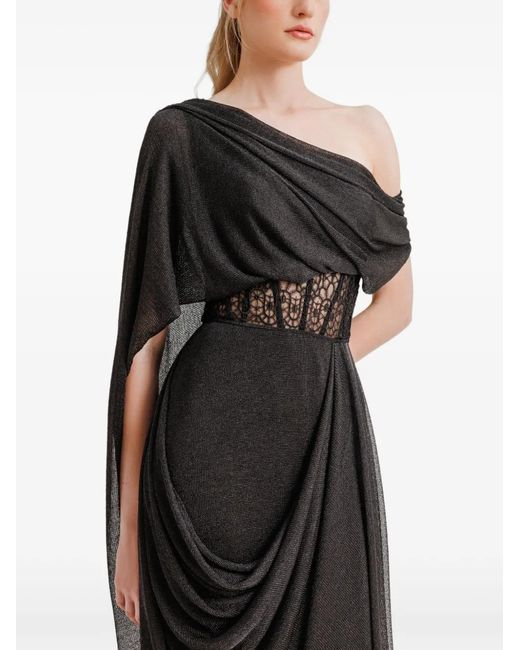 Gemy Maalouf Black Asymmetrical-Neckline Draped Maxi Dress