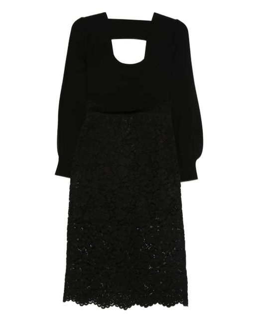 Twinset Black Midikleid mit Spitzeneinsatz und U-Ausschnitt