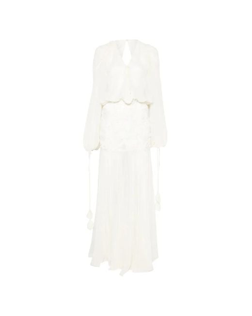Nissa White Floral-Appliqué Maxi Dress