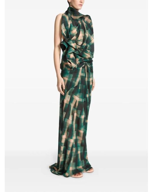 Dries Van Noten Green Draped Checked Skirt