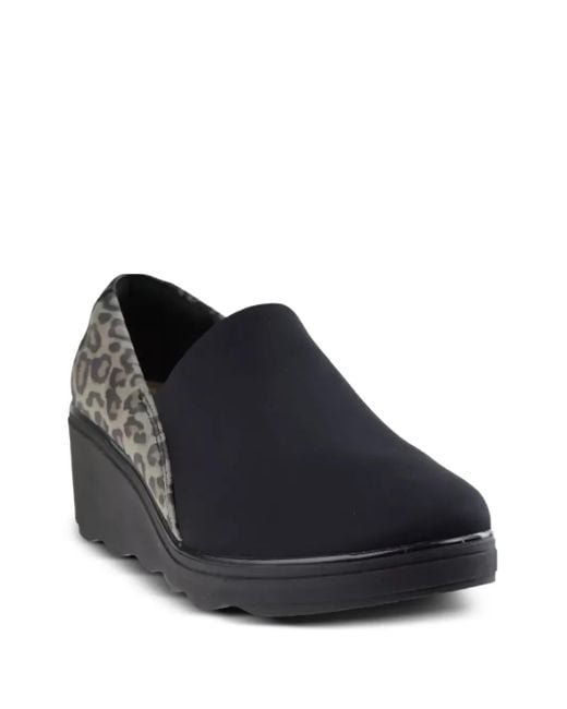 Clarks Black Leopard Print Wedge Sandals