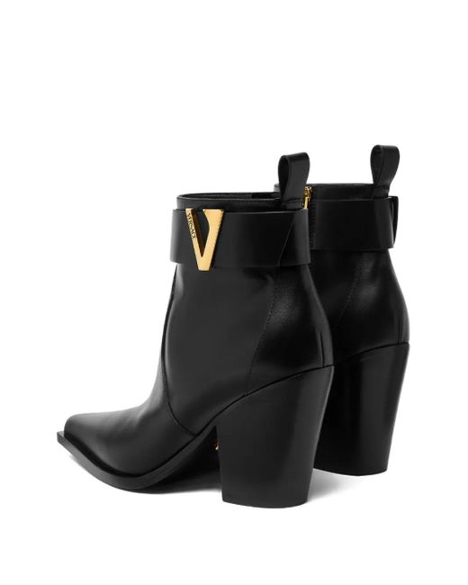 Versace Black Leather V-Buckle Boots
