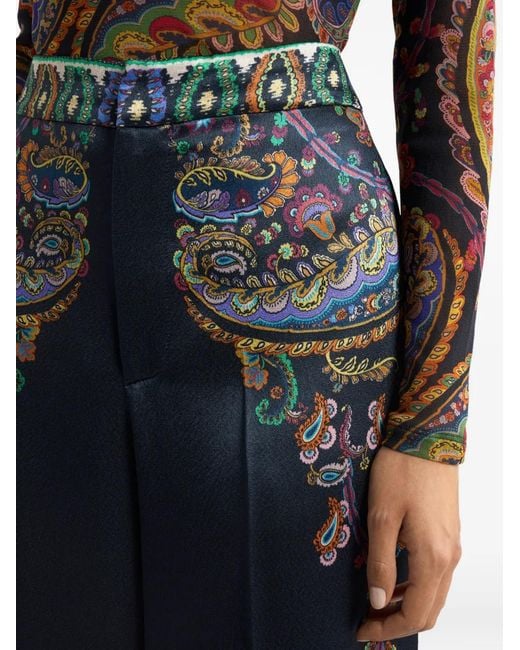 Etro Blue Wide-Leg Printed Trousers