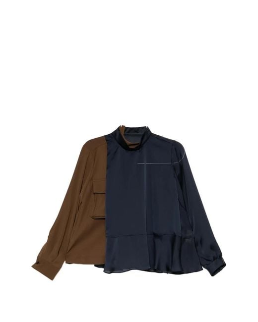 Sacai Blue Panelled Peplum-Hem Blouse