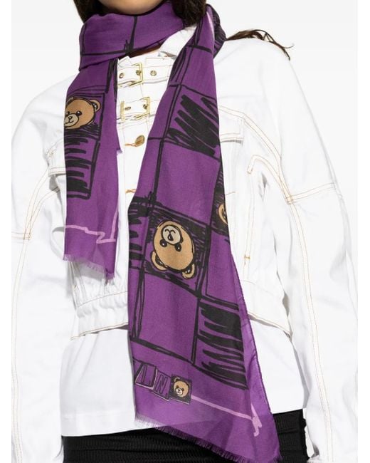 Moschino Purple Teddy-Print Scarf
