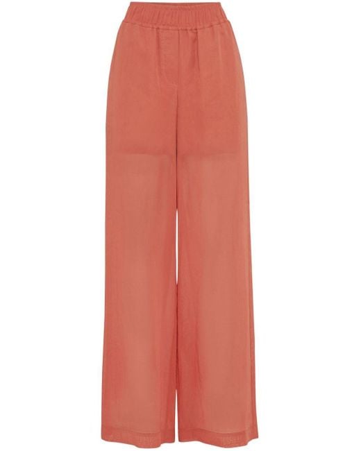 Brunello Cucinelli Orange Semi-sheer Wide-leg Trousers