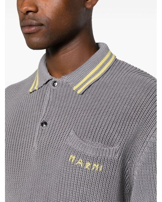 Marni Gray Chunky-knit Polo Shirt for men