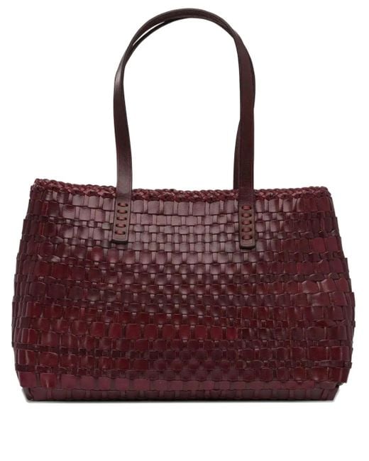 Dragon Diffusion Purple Salvage Woven Calf Leather Tote Bag