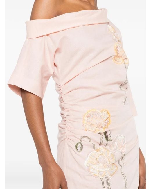 BERNADETTE Pink Bowery Floral-Embroidered Dress