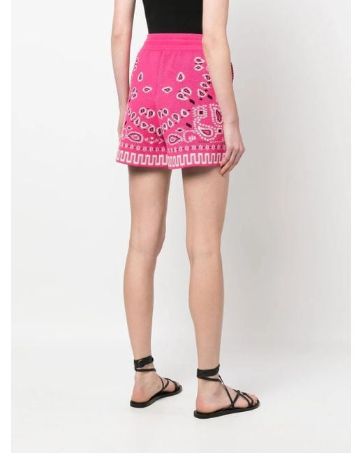 Alanui Pink Patterned Short Bandana With Drawstring Tassels