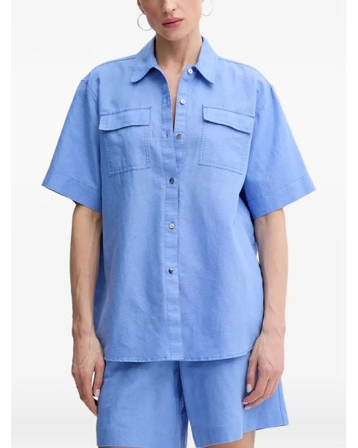 Karl Lagerfeld Blue Flap-Pocket Short-Sleeved Shirt