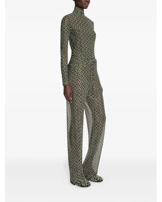 Dries Van Noten Green Geometric-Pattern Trousers