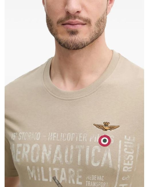 Aeronautica Militare White Helicopter-Print Cotton T-Shirt for men