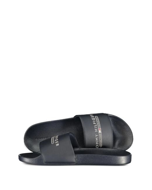 Tommy Hilfiger Black Logo-Print Slides for men