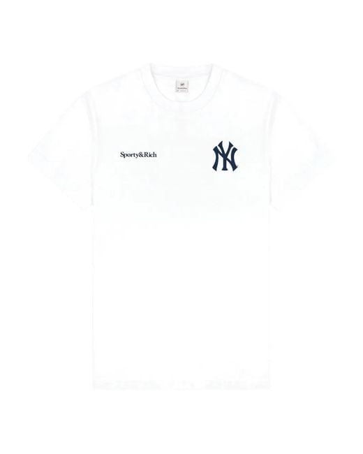 Sporty & Rich White Yankees Serif T-Shirt for men
