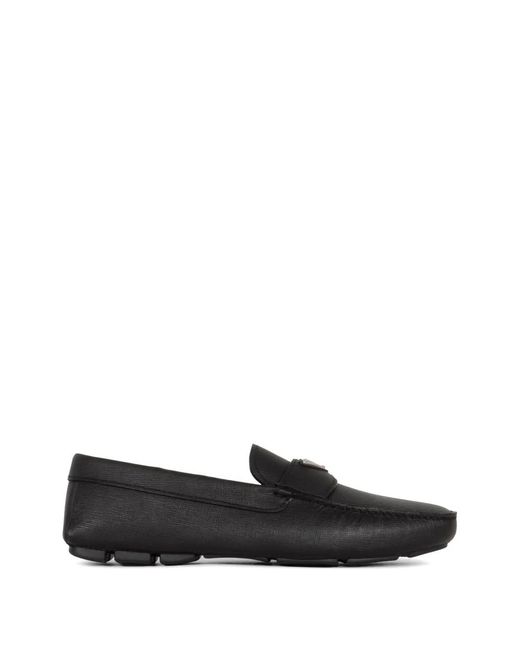 Prada Black Triangle-Logo Leather Loafers for men