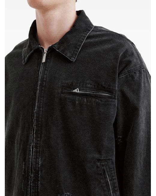 Izzue Black Distressed Zipped Cotton Jacket for men