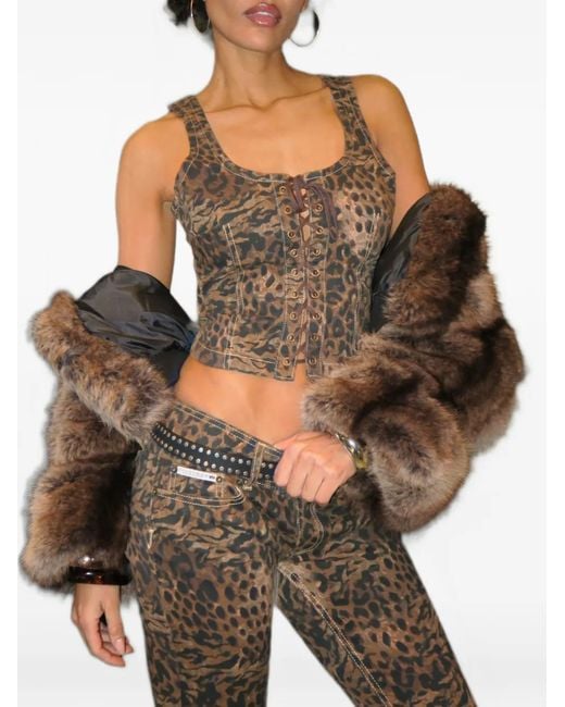 Juicy Couture Brown Animal-Print Flared Jeans