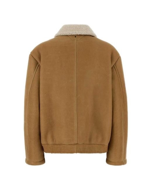 SANTORO Brown Shearling-Collar Button-Up Jacket