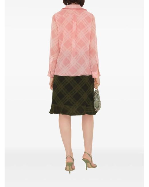 Burberry Green Check Silk Wrap Skirt