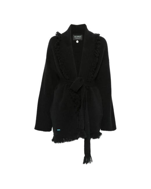 Alanui Black Fringe-Trim Belted Cardigan