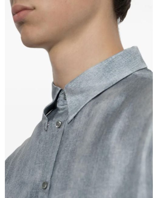 Giorgio Armani Blue Button-Down Silk Shirt for men