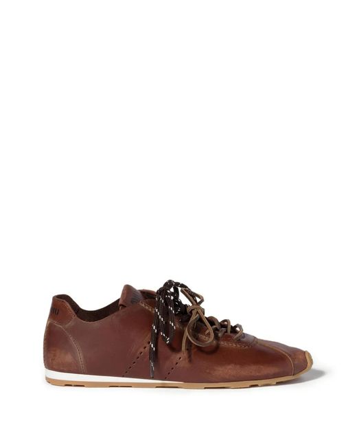 Miu Miu Brown Plume Leather Sneakers