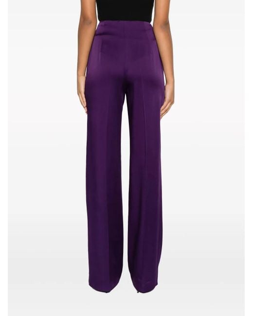 Alberta Ferretti Purple Pleat-Detail Straight-Leg Trousers