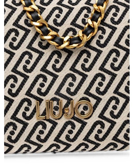 Liu Jo Black Large Jacquard Chain-Detail Tote Bag