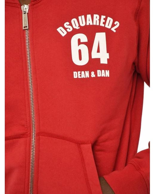 DSquared² Red Logo-Print Zip-Up Hoodie for men