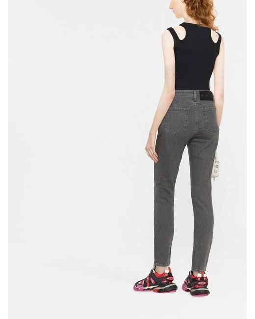 Off-White c/o Virgil Abloh Gray Slogan-Print Cropped Skinny Jeans