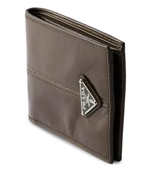 Prada Brown Triangle Logo Leather Wallet for men