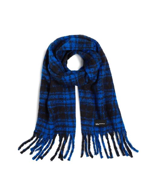 Karl Lagerfeld Blue Checked Knitted Scarf