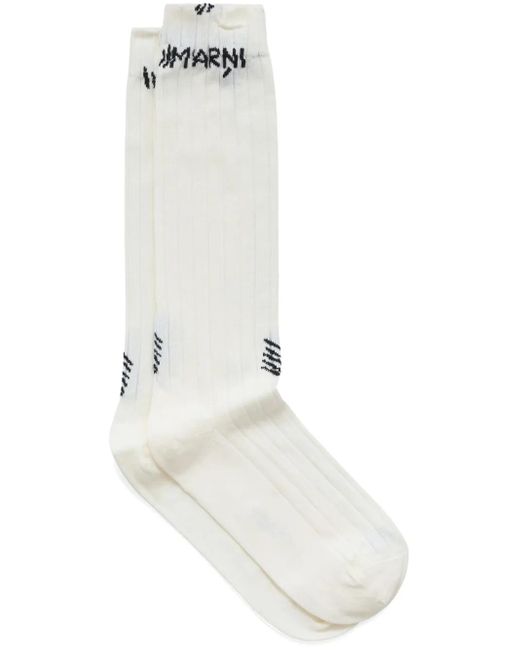 Marni White Gerippte Socken Mit Logo