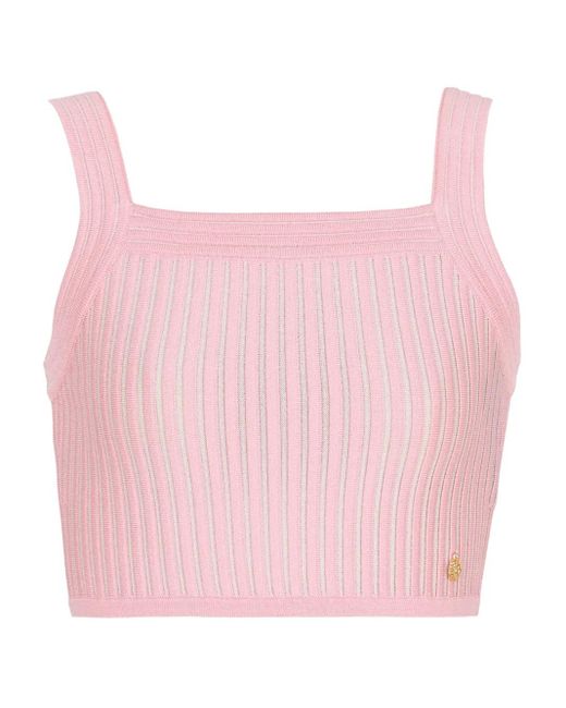Balmain Pink Ribbed Square-Neck Top