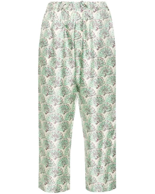 LaDoubleJ Blue Seidenhose Mit Fans-Print