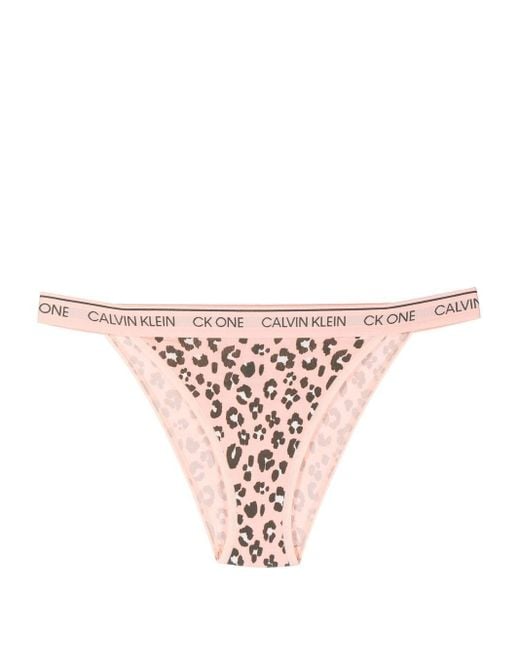 Calvin Klein Leopard-print Logo-waistband Thong in Pink