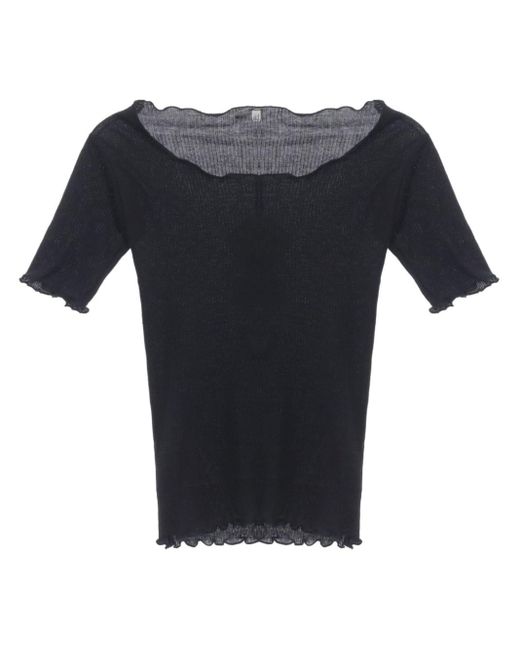 Baserange Black Ruffle-trim T-shirt