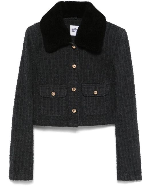 Self-Portrait Black Textured Denim Jacket