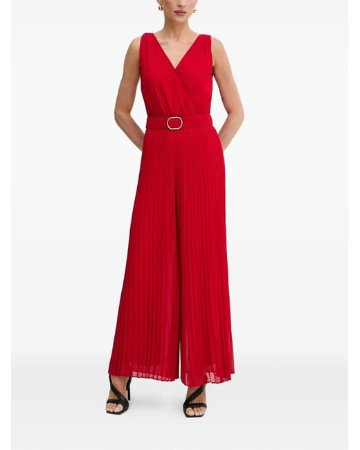 Morgan Red V-Neck Pleated Jumpsuit
