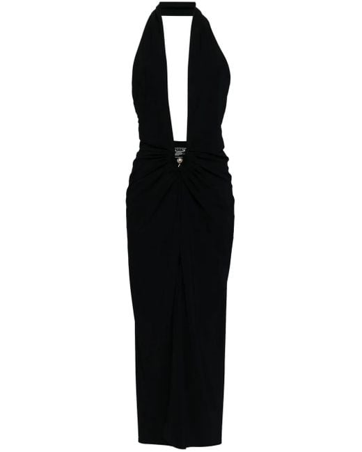 Christopher Esber Black Pierced Orbit Halter Slit Dress