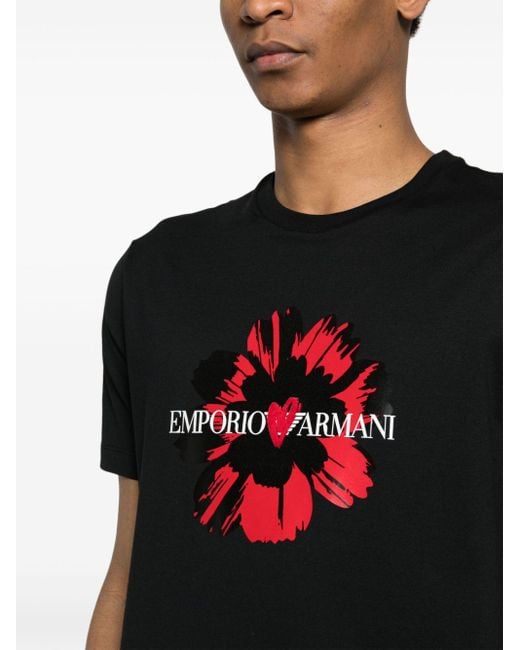 Emporio Armani Mon amour Flocked print T shirt in Black for Men