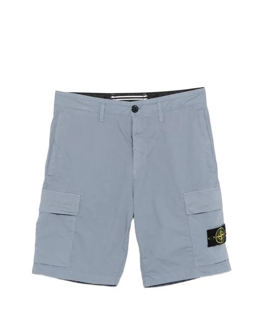 Stone Island Blue Logo-Patch Cargo Shorts for men