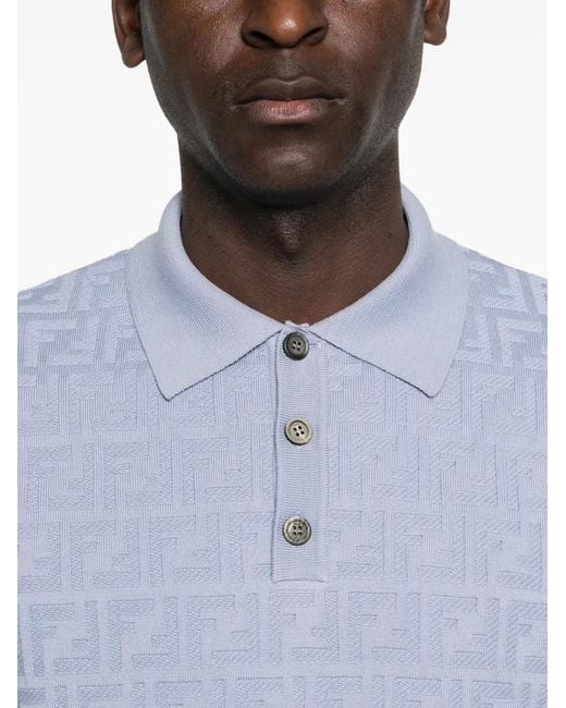 Fendi Blue Ff-Motif Polo Shirt for men