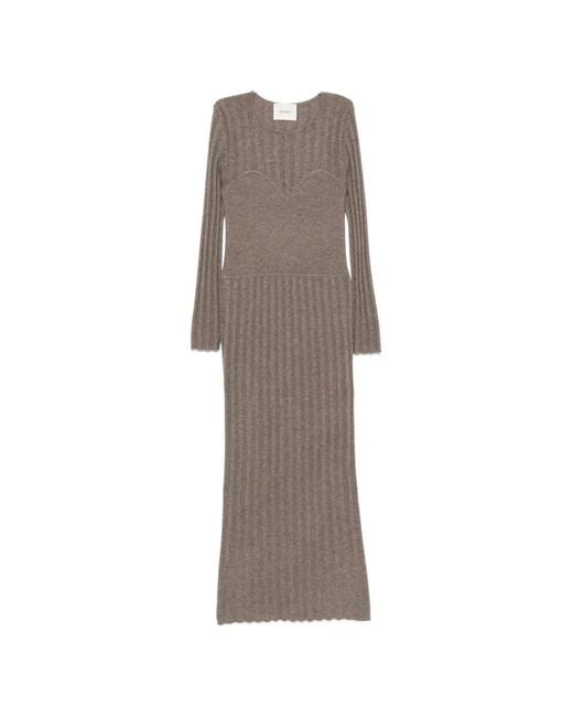 Lisa Yang Gray Ribbed-Knit Long-Sleeve Maxi Dress