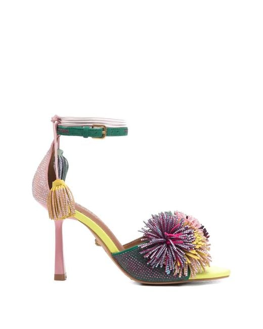 Kurt Geiger Pink Pompom-Embellished Heeled Sandals