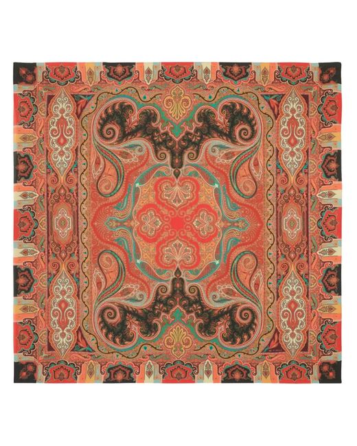 Etro Orange Cashmere-Silk Printed Scarf
