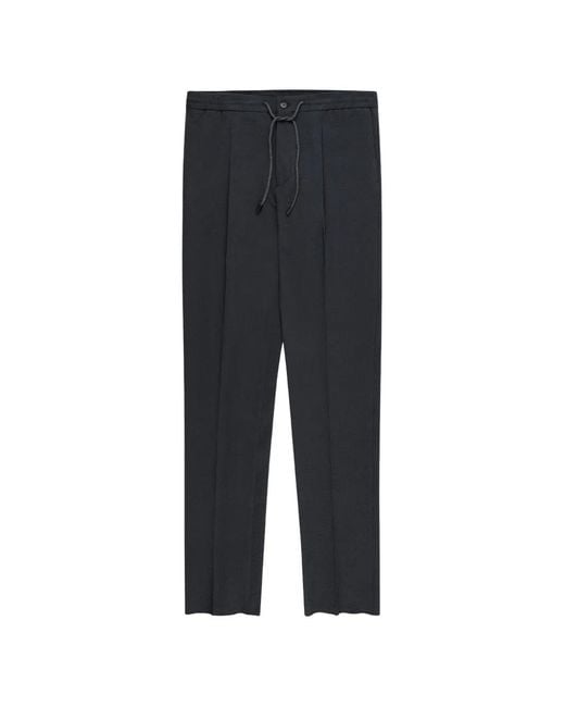 Incotex Black Seersucker Drawstring Trousers for men