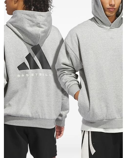 Adidas Gray Logo-Print Fleece Hoodie